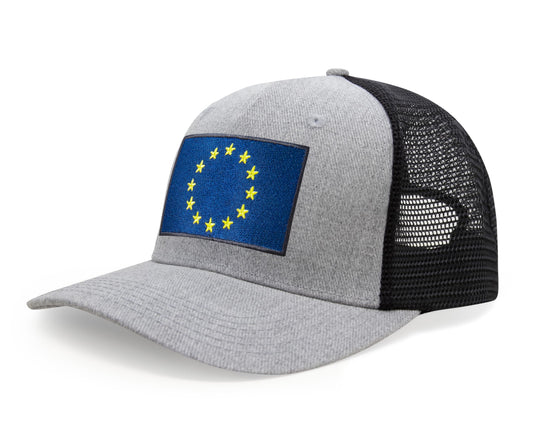 European Flag Hat for Men and Women - EU Trucker Snapback Baseball Cap by International Tie (Grey Black)