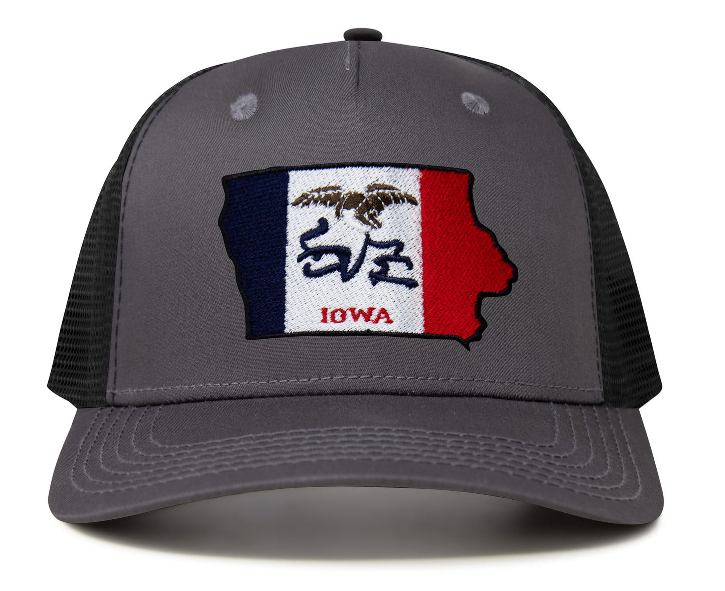 International Tie Stateline Flag Hat for Men and Women - Snapback Trucker Baseball Cap (Iowa, Dark Grey) - International Tie