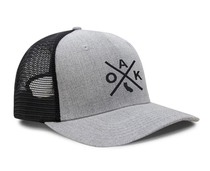 International Tie Hat for Men and Women, Adjustable Snapback Trucker Baseball Cap, Embroidered Cross Logo (OAK - Oakland, Grey Black)
