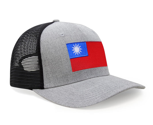 Premium Taiwan Flag Trucker Hat for Men and Women - Snapback Baseball Cap (Grey/Black) - International Tie
