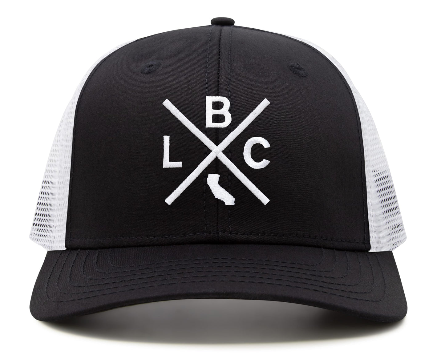 International Tie LBC (Long Beach California) - Hat for Men and Women - Snapback Trucker Baseball Cap (Black/White)
