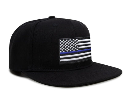 International Tie Thin Blue Line Flag Trucker Hat for Men and Women – Snapback Baseball Cap (Black Flatbill)