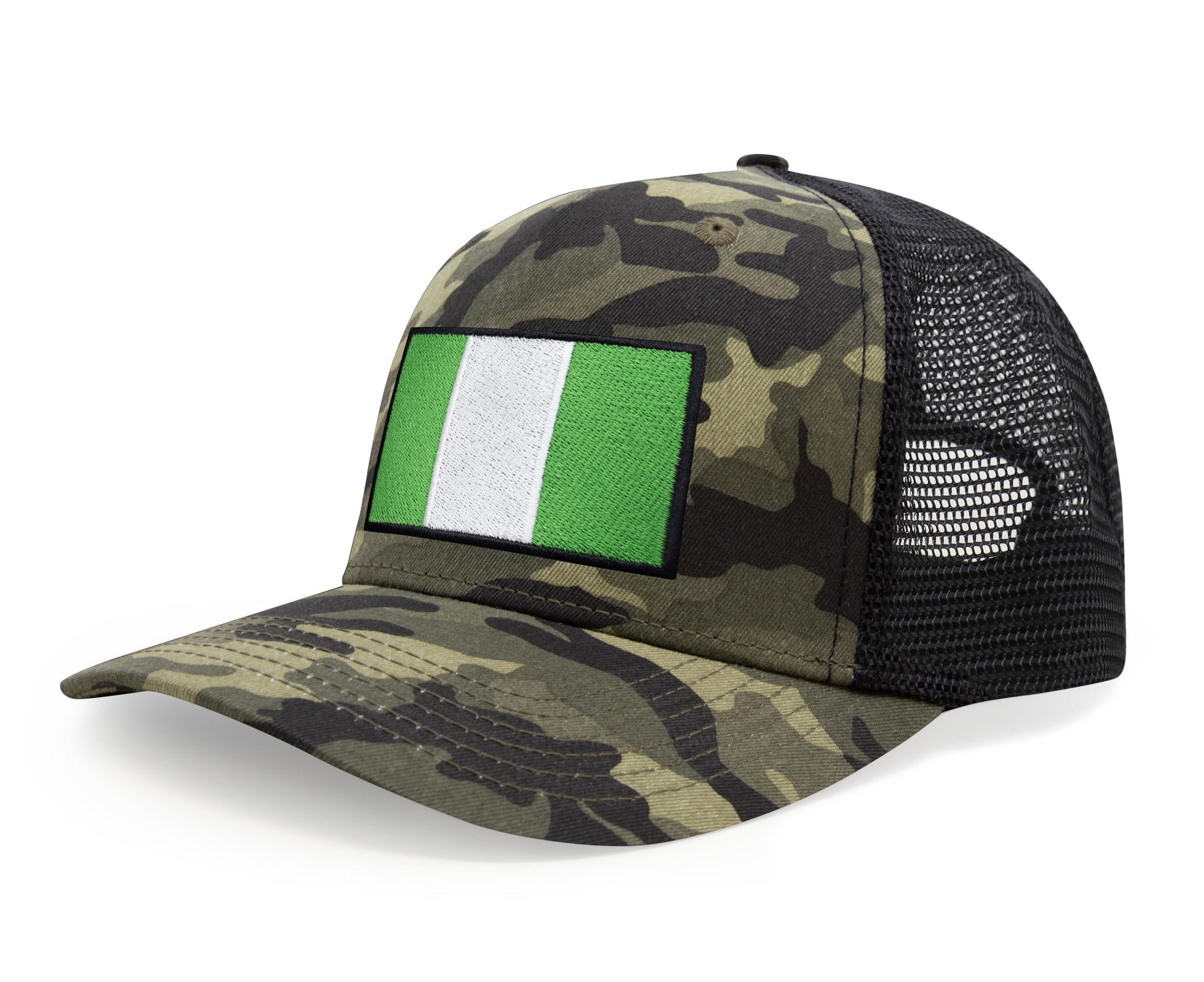 International Tie Country Hat for Men and Women, Adjustable Snapback Trucker Baseball Cap with Embroidered Patch (Nigeria, Camouflage) - International Tie