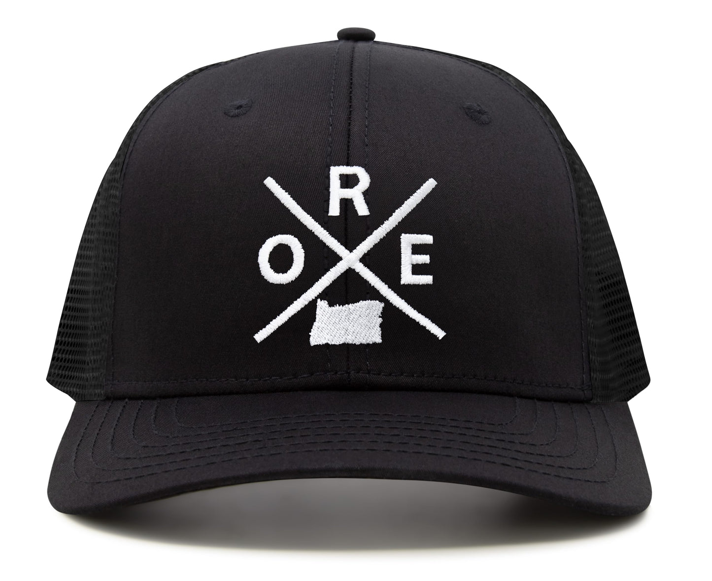 International Tie Hat for Men and Women, Snapback Trucker Baseball Cap, Embroidered Cross Logo (ORE - Oregon, All Black) - International Tie