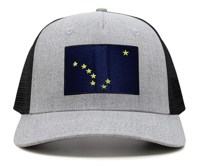 International Tie Premium Alaska Flag Hat for Men and Women - Snapback Trucker Baseball Cap (Grey Black)