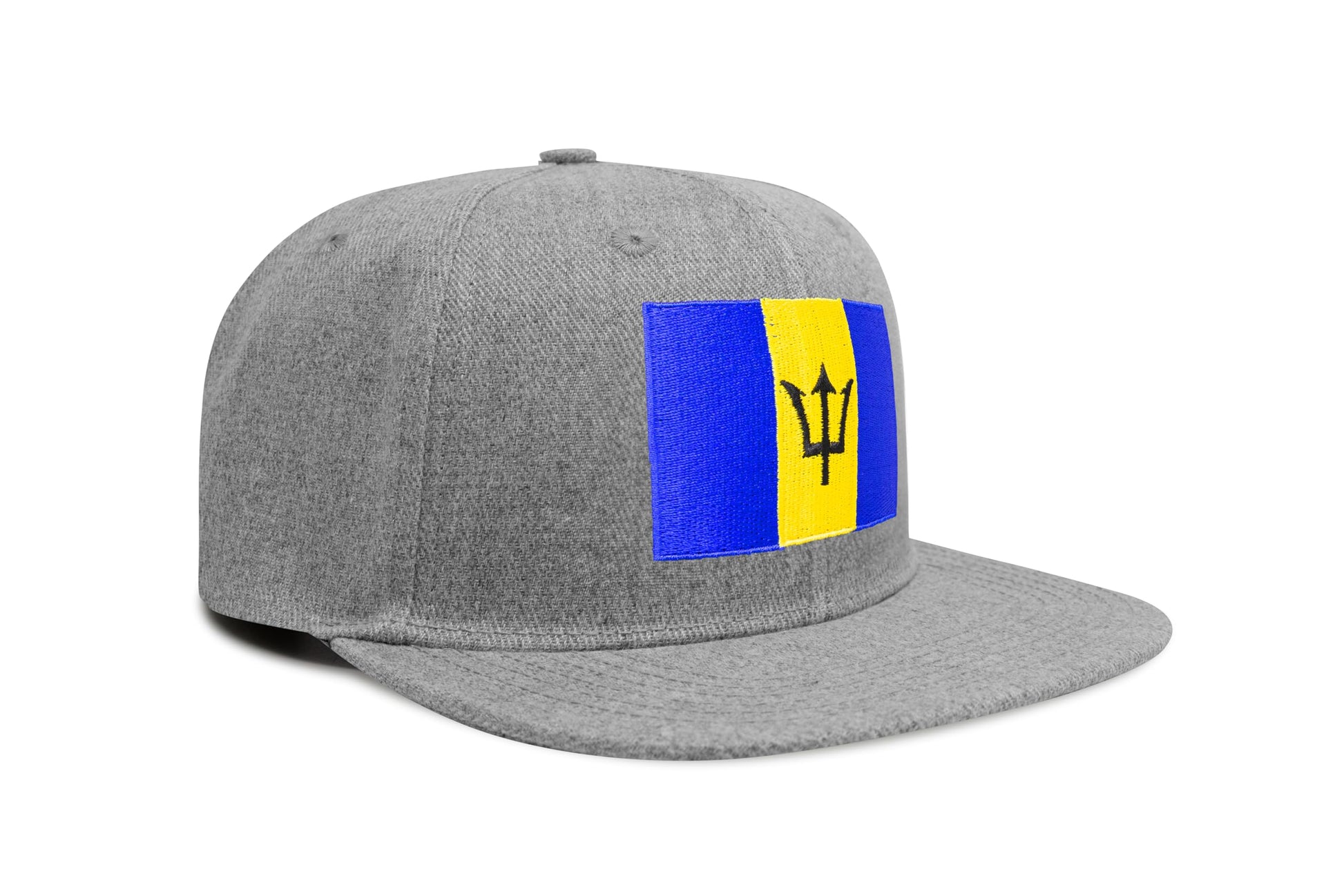 International Tie Country Hat for Men and Women, Adjustable Snapback Trucker Baseball Cap with Embroidered Patch (Barbados, Grey Flatbill) - International Tie