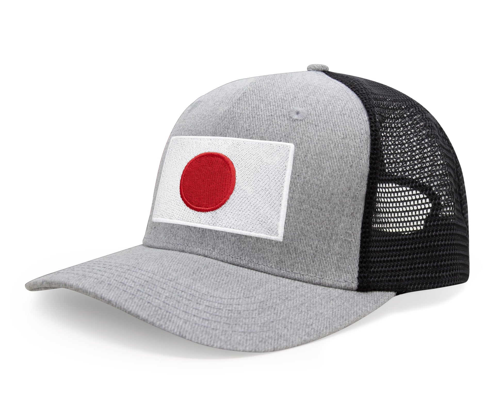 International Tie Country Hat for Men and Women, Adjustable Snapback Trucker Baseball Cap with Embroidered Patch (Japan, Grey Black) - International Tie