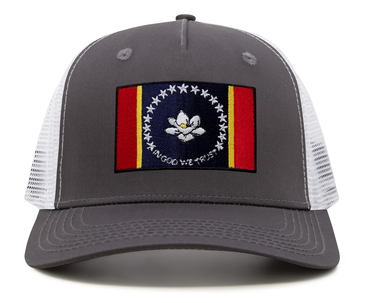 International Tie State Hat for Men and Women, Adjustable Snapback Trucker Baseball Cap with Embroidered Patch (Mississippi, Grey White) - International Tie