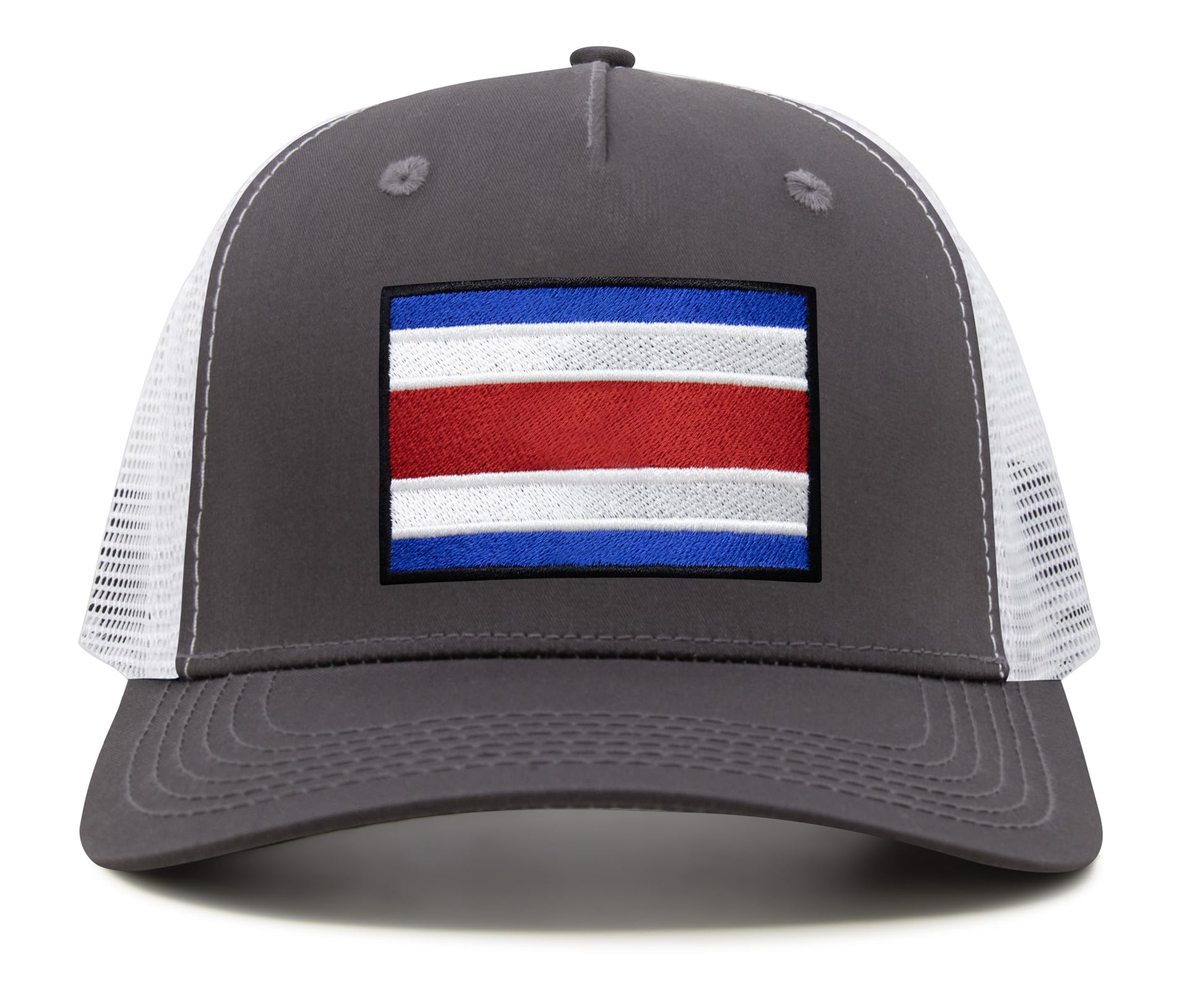 International Tie Country Hat for Men and Women, Adjustable Snapback Trucker Baseball Cap with Embroidered Patch (Costa rica, Grey White) - International Tie