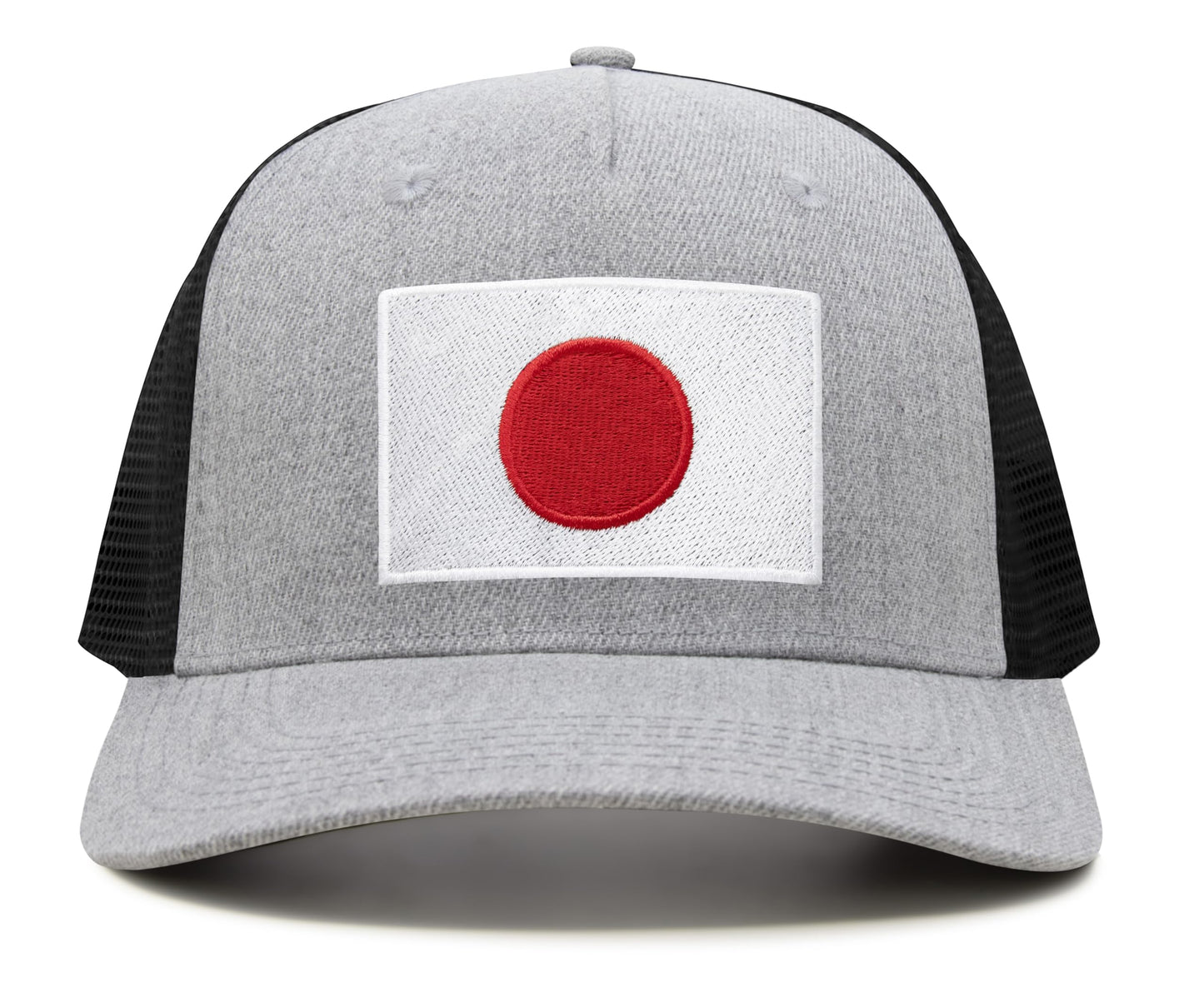 International Tie Country Hat for Men and Women, Adjustable Snapback Trucker Baseball Cap with Embroidered Patch (Japan, Grey Black) - International Tie