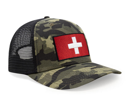 International Tie Swiss Flag Hat for Men and Women - Switzerland Snapback Trucker Baseball Cap (Camouflage)