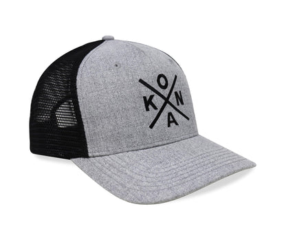 International Tie Kailua-Kona KONA Hat for Men and Women - Snapback Trucker Baseball Cap (Grey/Black)