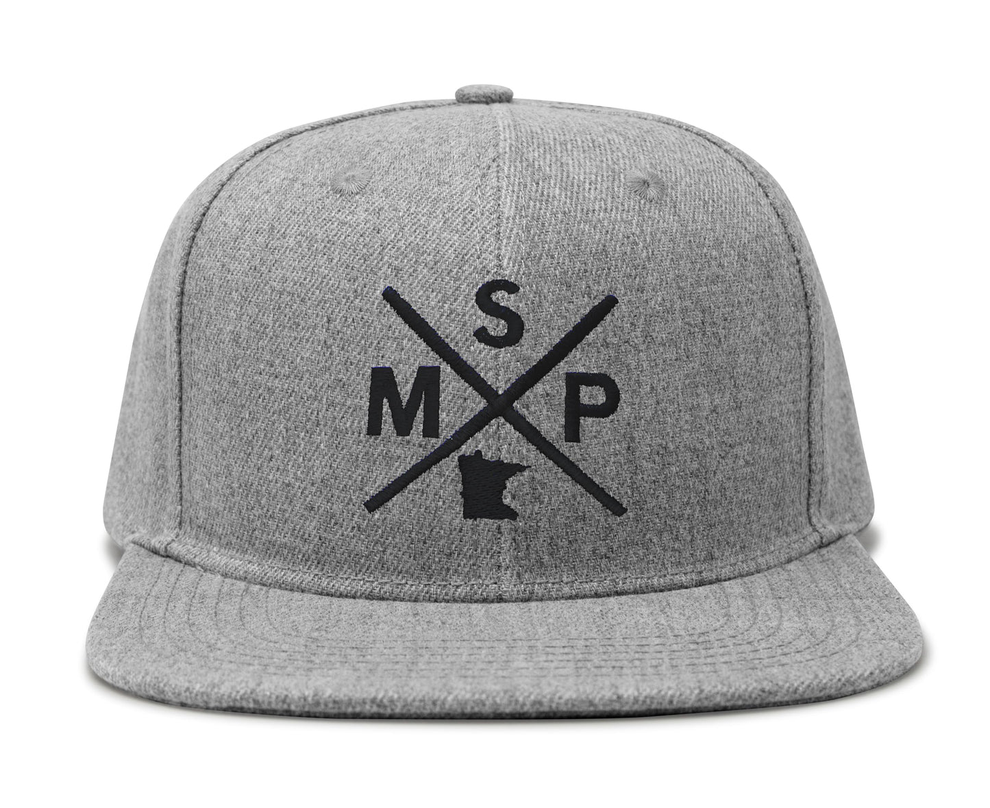International Tie State City Hat for Men and Women, Snapback Trucker Baseball Cap with Embroidered Cross Logo (MSP - Minneapolis St. Paul, Grey Flatbill)