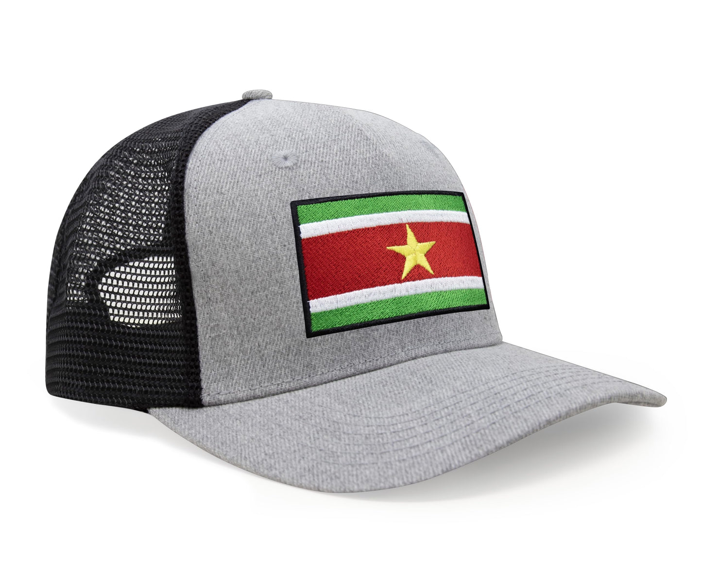 International Tie Country Hat for Men and Women, Adjustable Snapback Trucker Baseball Cap with Embroidered Patch (Suriname, Grey Black) - International Tie