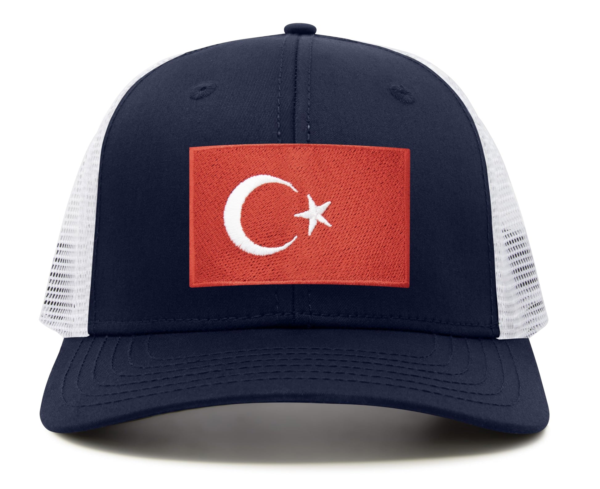 International Tie Country Hat for Men and Women, Adjustable Snapback Trucker Baseball Cap with Embroidered Patch (Turkey, Navy White) - International Tie