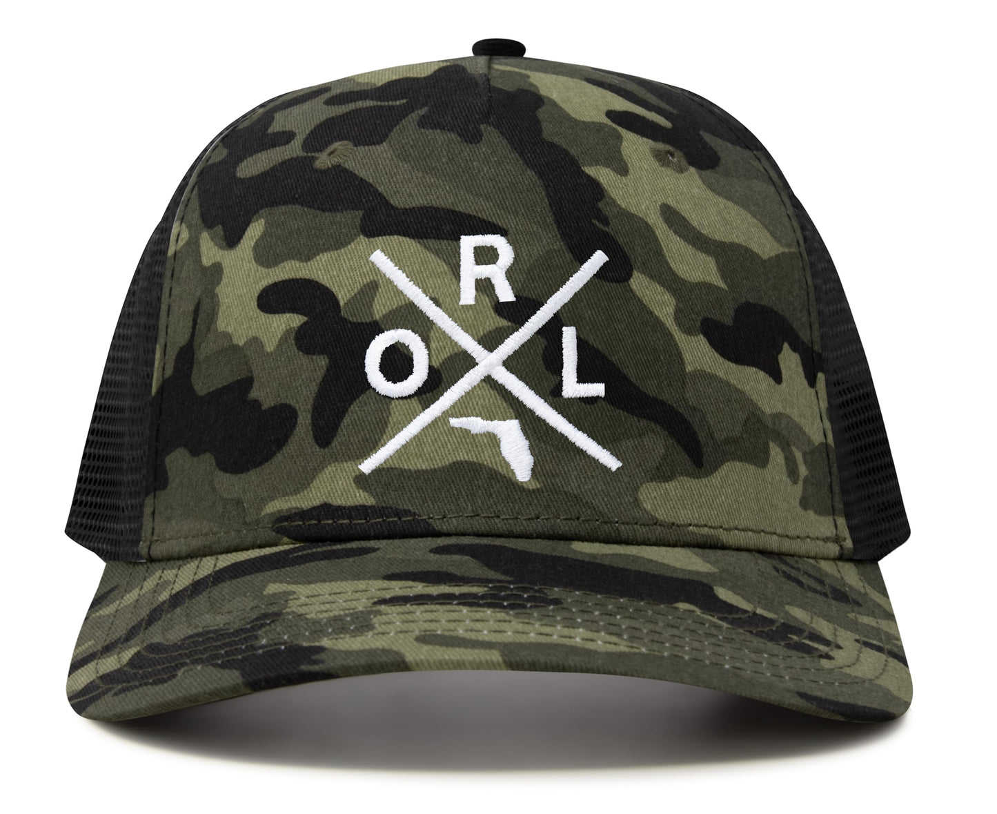 International Tie Hat for Men and Women, Snapback Trucker Baseball Cap, Embroidered Cross Logo (ORL - Orlando, Camouflage)