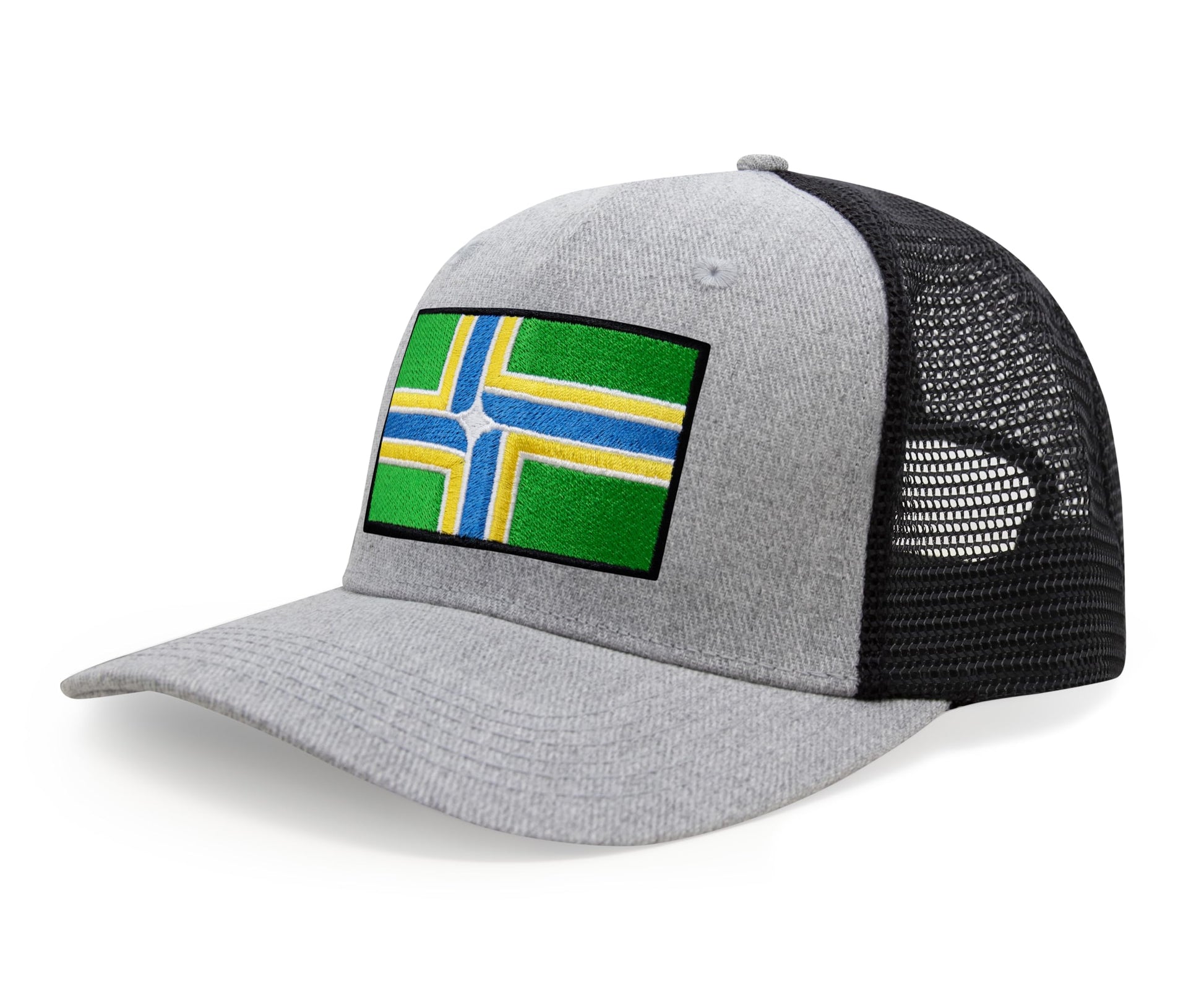 International Tie City Hat for Men and Women, Adjustable Snapback Trucker Baseball Cap with Embroidered Patch (Portland, Grey Black) - International Tie