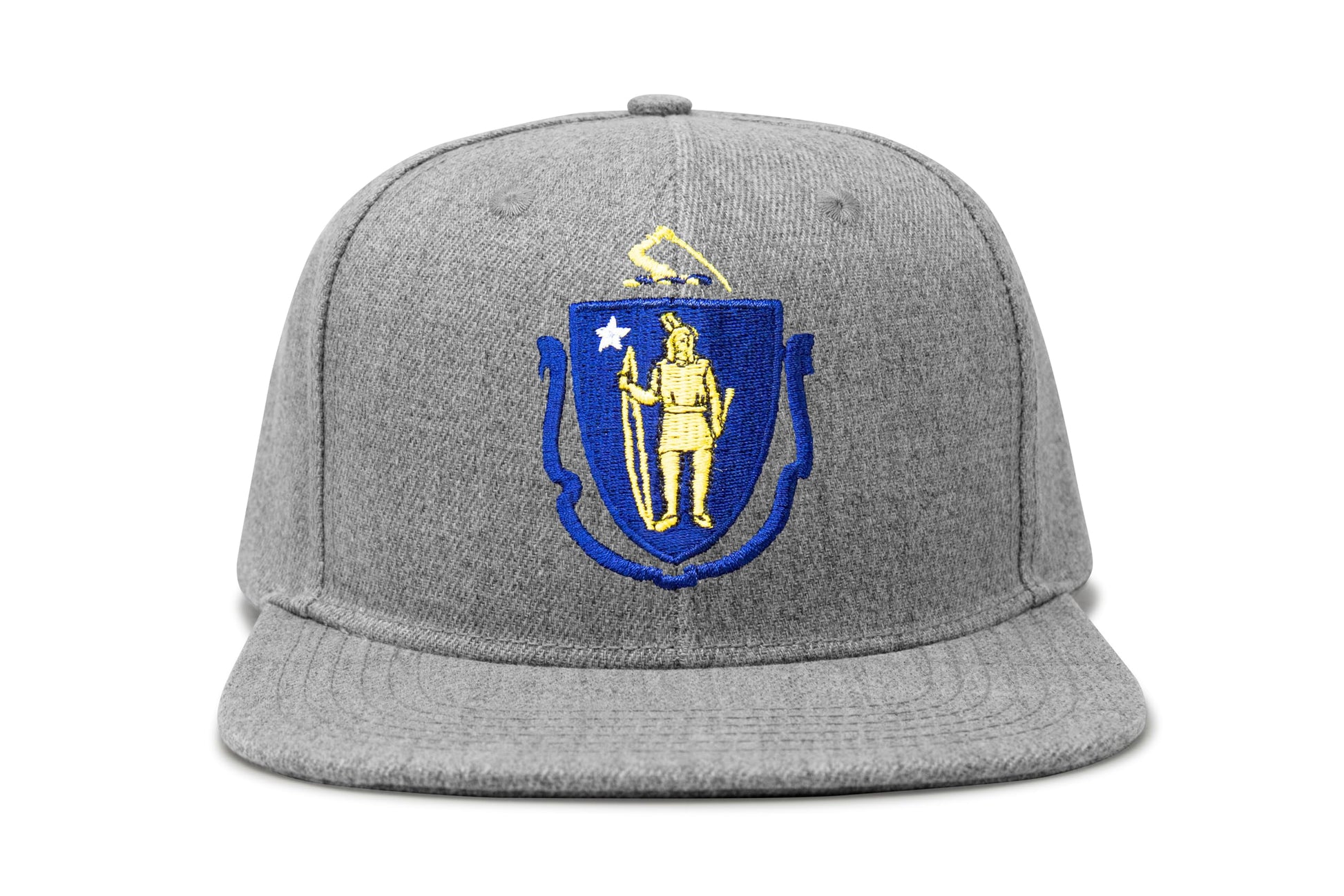 International Tie State Hat for Men and Women, Adjustable Snapback Trucker Baseball Cap with Embroidered Patch (Massachusetts, Grey Flatbill) - International Tie