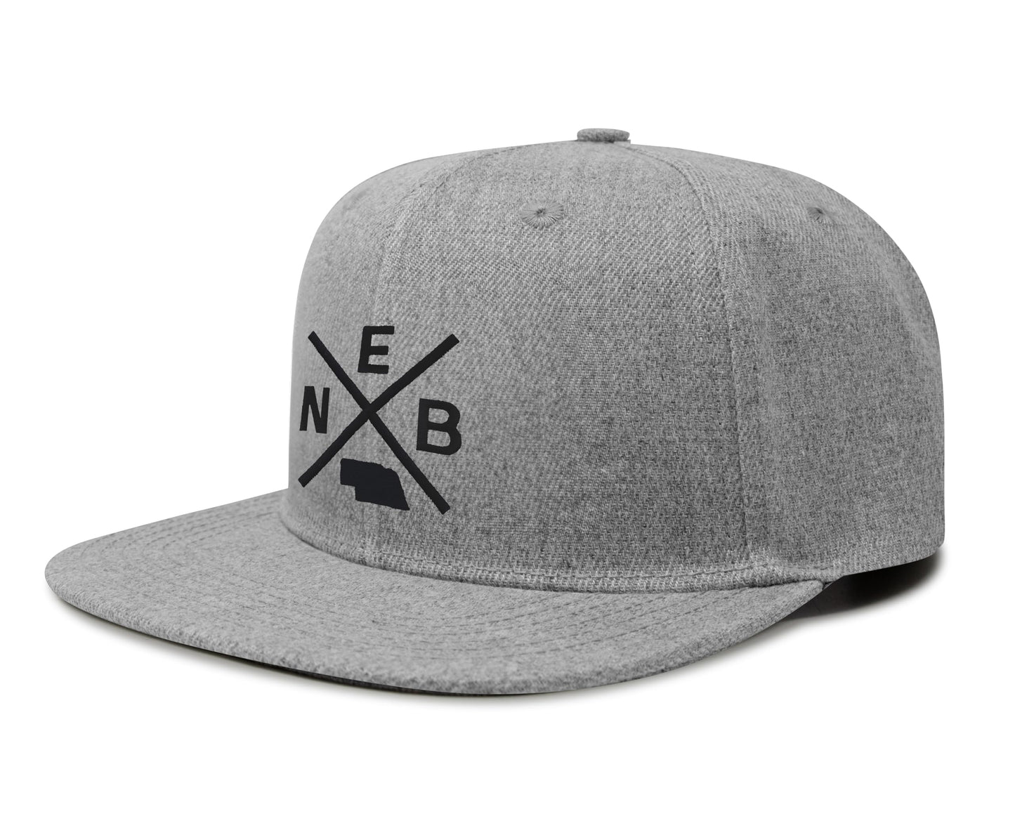 International Tie Hat for Men and Women, Adjustable Snapback Trucker Baseball Cap, Embroidered Cross Logo (NEB - Nebraska, Grey Flatbill)