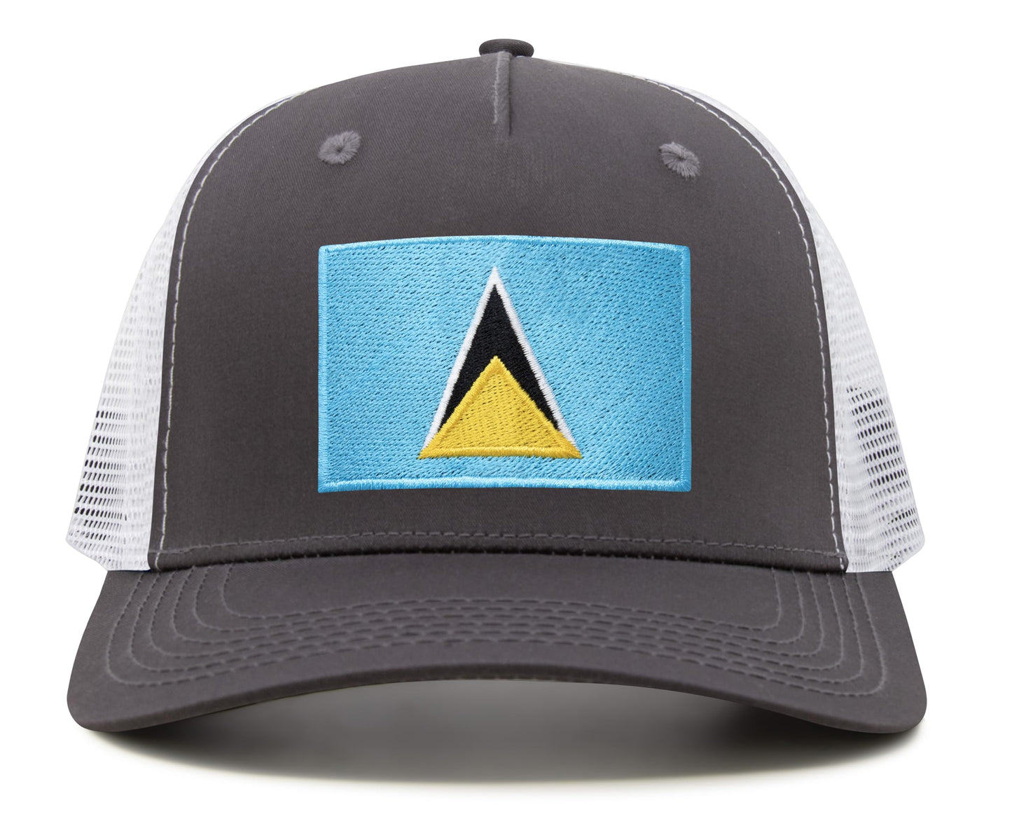 International Tie Country Hat for Men and Women, Adjustable Snapback Trucker Baseball Cap with Embroidered Patch (Saint Lucia, Grey White) - International Tie
