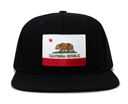 International Tie Premium California Flag Hat for Men and Women - Snapback Trucker Baseball Cap (Black Flatbill)