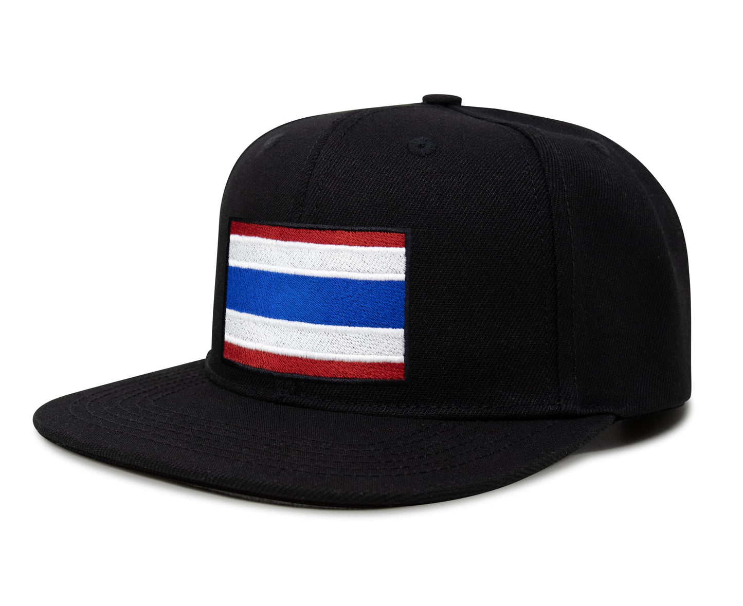 International Tie Country Hat for Men and Women, Adjustable Snapback Trucker Baseball Cap with Embroidered Patch (Thailand, Black Flatbill) - International Tie