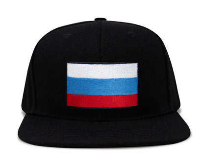 International Tie Russian Flag Hat for Men and Women - Adjustable Snapback Trucker Baseball Cap (Black Flatbill)