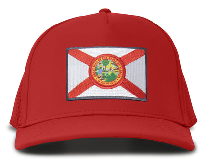 Performance Golf Hat – Adjustable Snapback Trucker Baseball Cap for Men & Women - Jetset Series (Florida, Red Rosso)