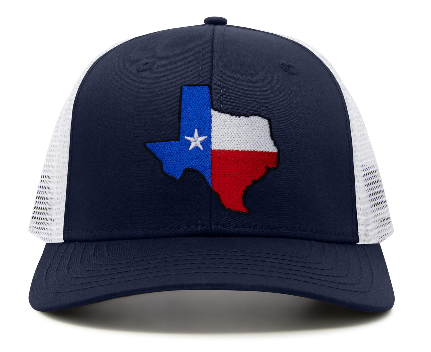 International Tie Hat for Men and Women, Adjustable Snapback Trucker Baseball Cap with Embroidered Patch (Texas, Navy White)