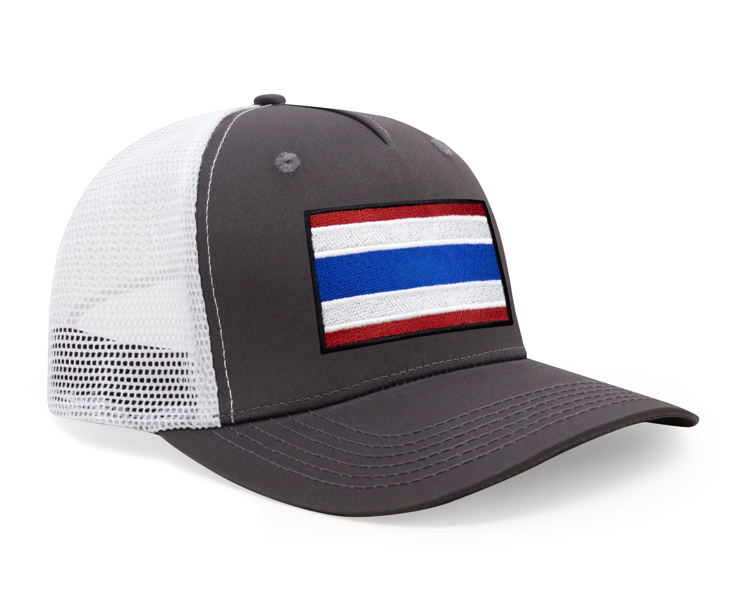 International Tie Country Hat for Men and Women, Adjustable Snapback Trucker Baseball Cap with Embroidered Patch (Thailand, Grey White) - International Tie