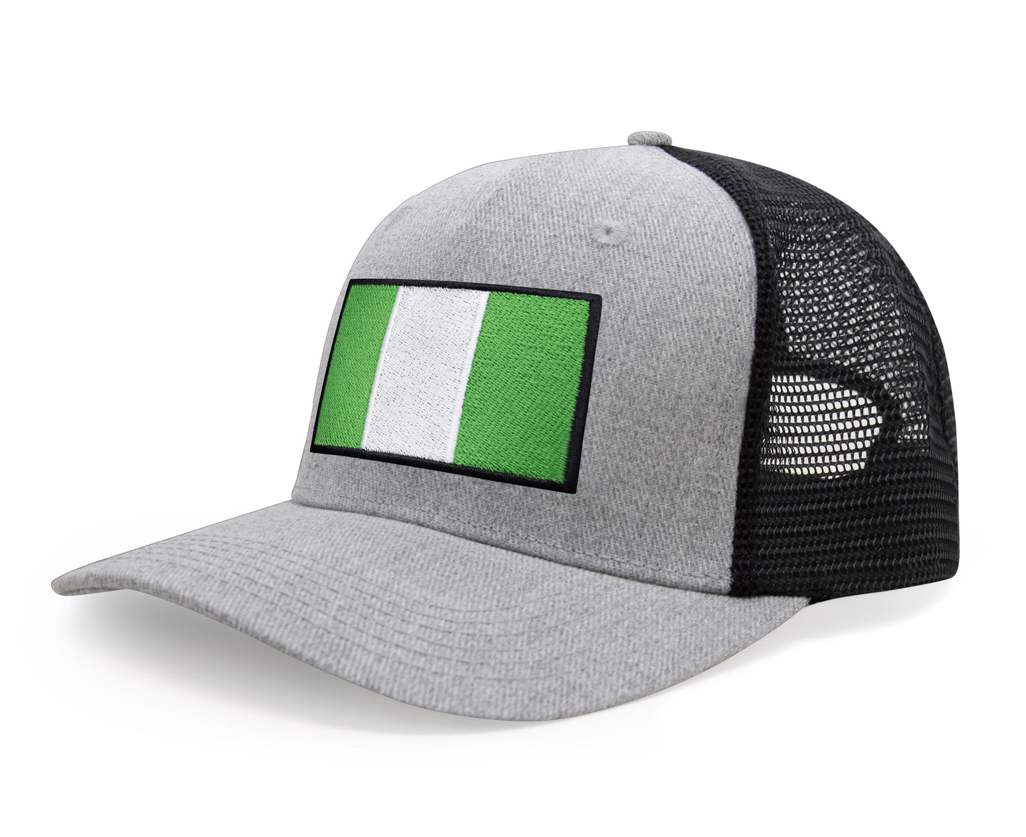 International Tie Country Hat for Men and Women, Adjustable Snapback Trucker Baseball Cap with Embroidered Patch (Nigeria, Grey Black) - International Tie