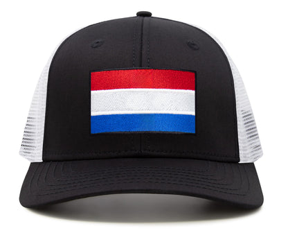 International Tie Netherlands Flag Hat for Men and Women - Adjustable Snapback Trucker Baseball Cap (Black White)