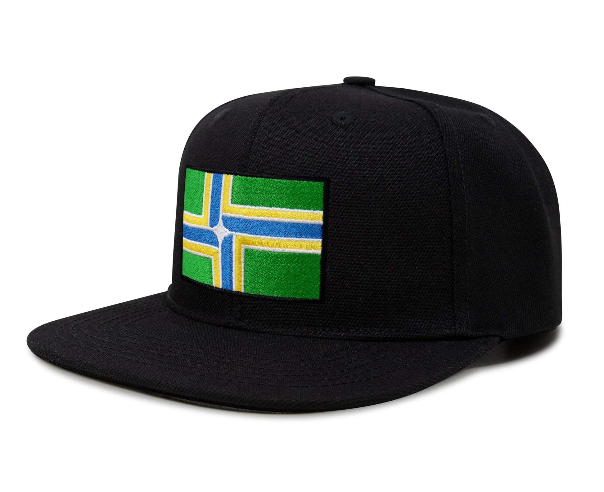 International Tie City Hat for Men and Women, Adjustable Snapback Trucker Baseball Cap with Embroidered Patch (Portland, Black Flatbill) - International Tie