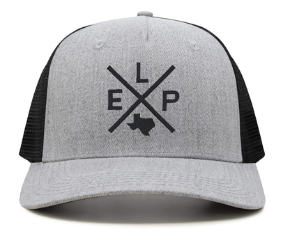 International Tie Hat for Men and Women, ELP Snapback Trucker Baseball Cap, Embroidered Cross Logo (ELP - El Paso, Grey Black)