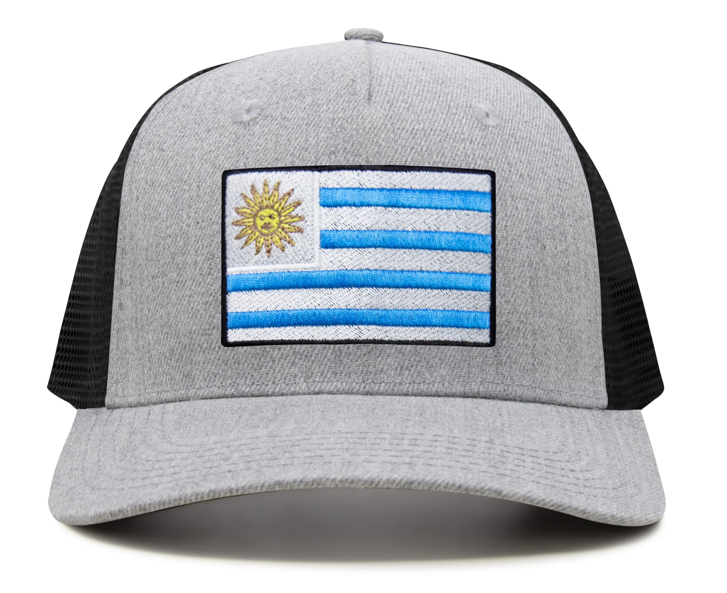 International Tie Country Hat for Men and Women, Adjustable Snapback Trucker Baseball Cap with Embroidered Patch (Uruguay, Grey Black)