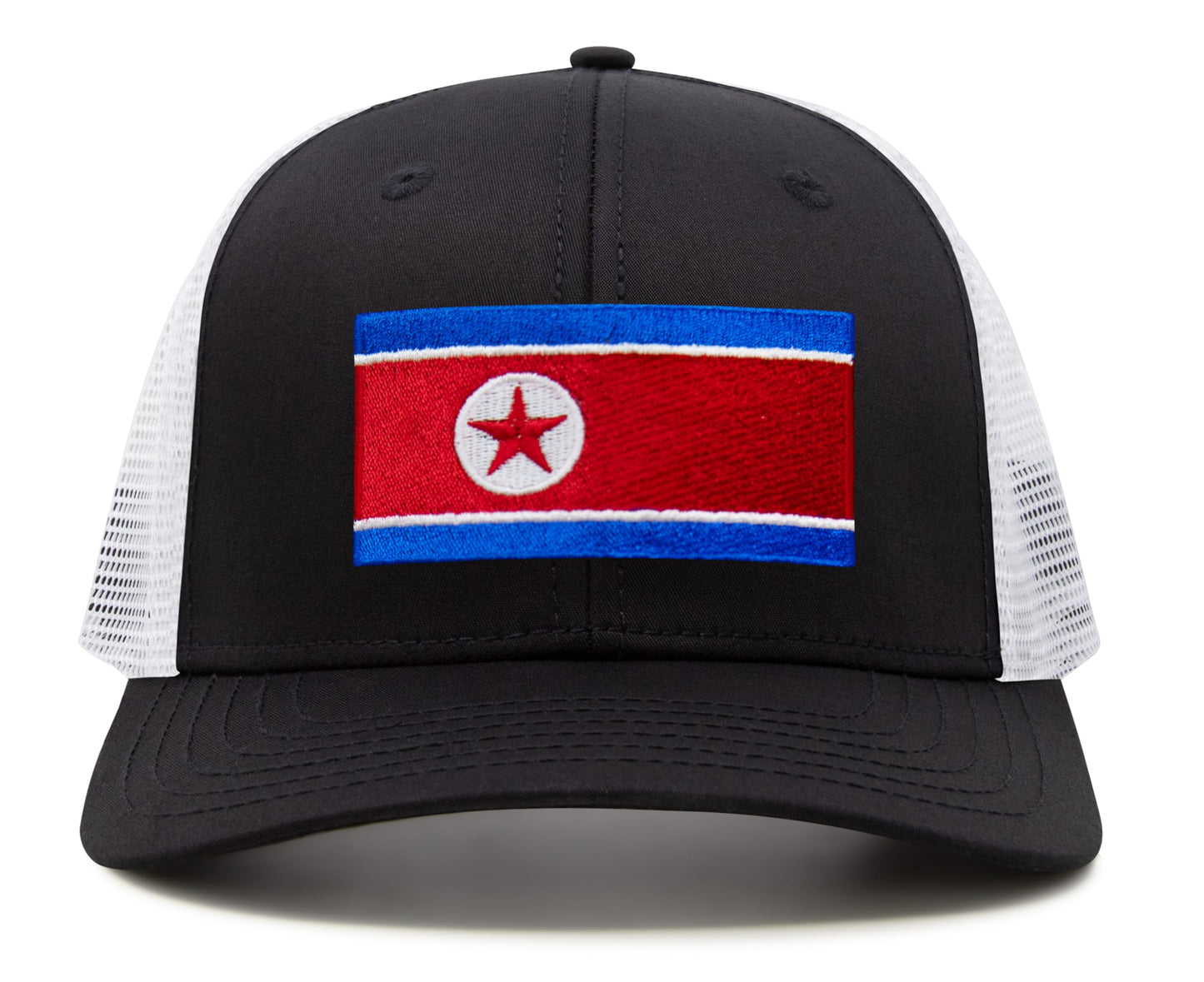International Tie North Korea Flag Hat for Men and Women - Adjustable Snapback Trucker Baseball Cap (Black White)