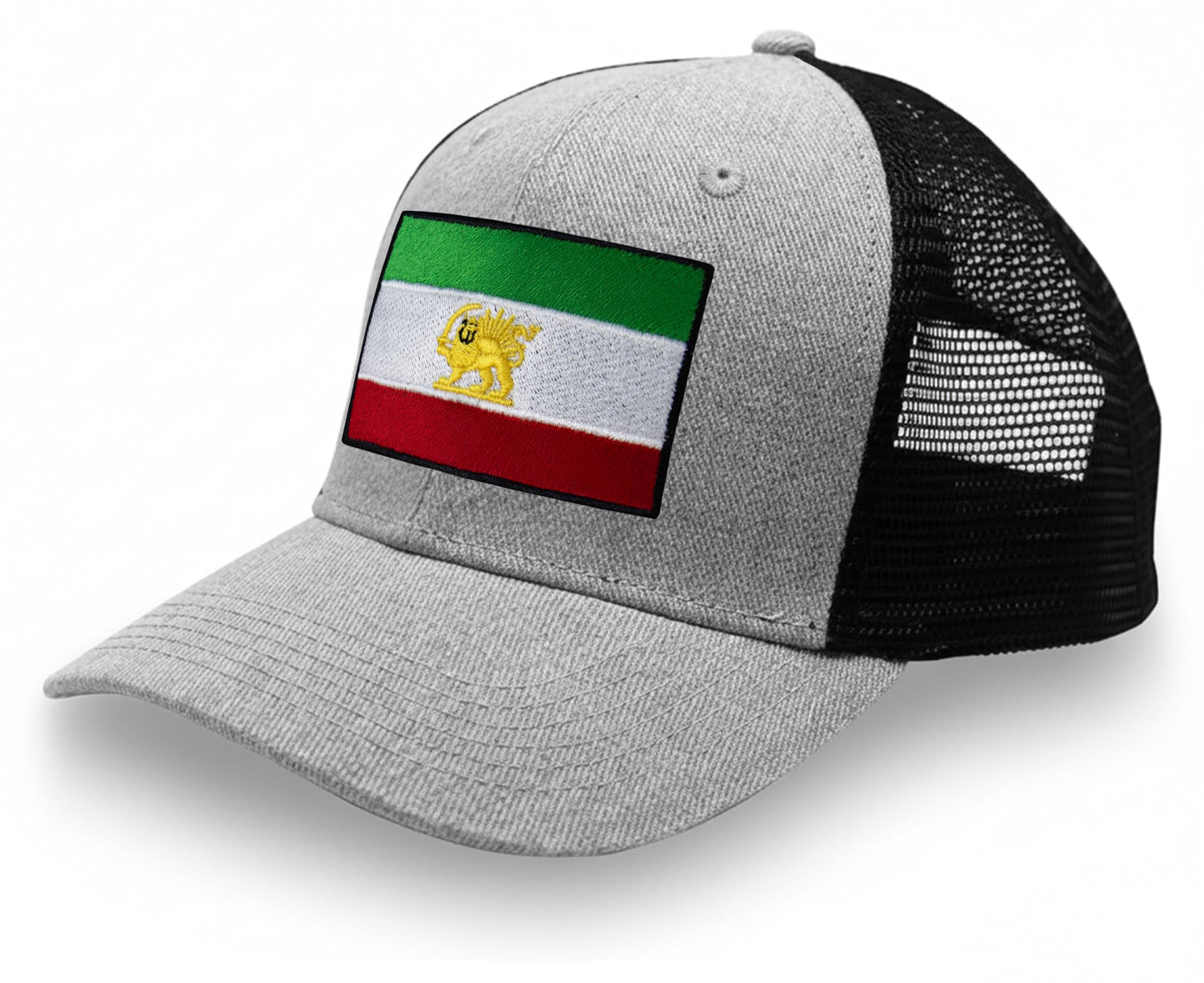 International Tie Country Flag Hat for Men and Women - Snapback Trucker Baseball Cap (Iran, Grey Black)