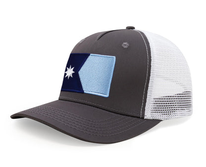 International Tie Premium Minnesota State Flag Hat for Men and Women - Snapback Trucker Baseball Cap (Grey White)