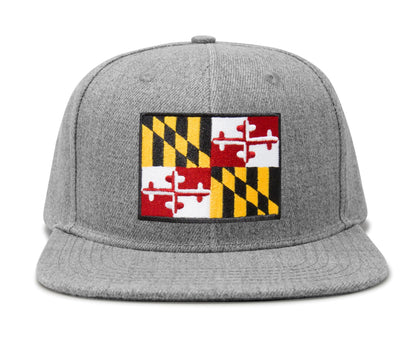 International Tie Maryland Flag Hat for Men - Adjustable Snapback Baseball Trucker Cap (Grey Flatbill)