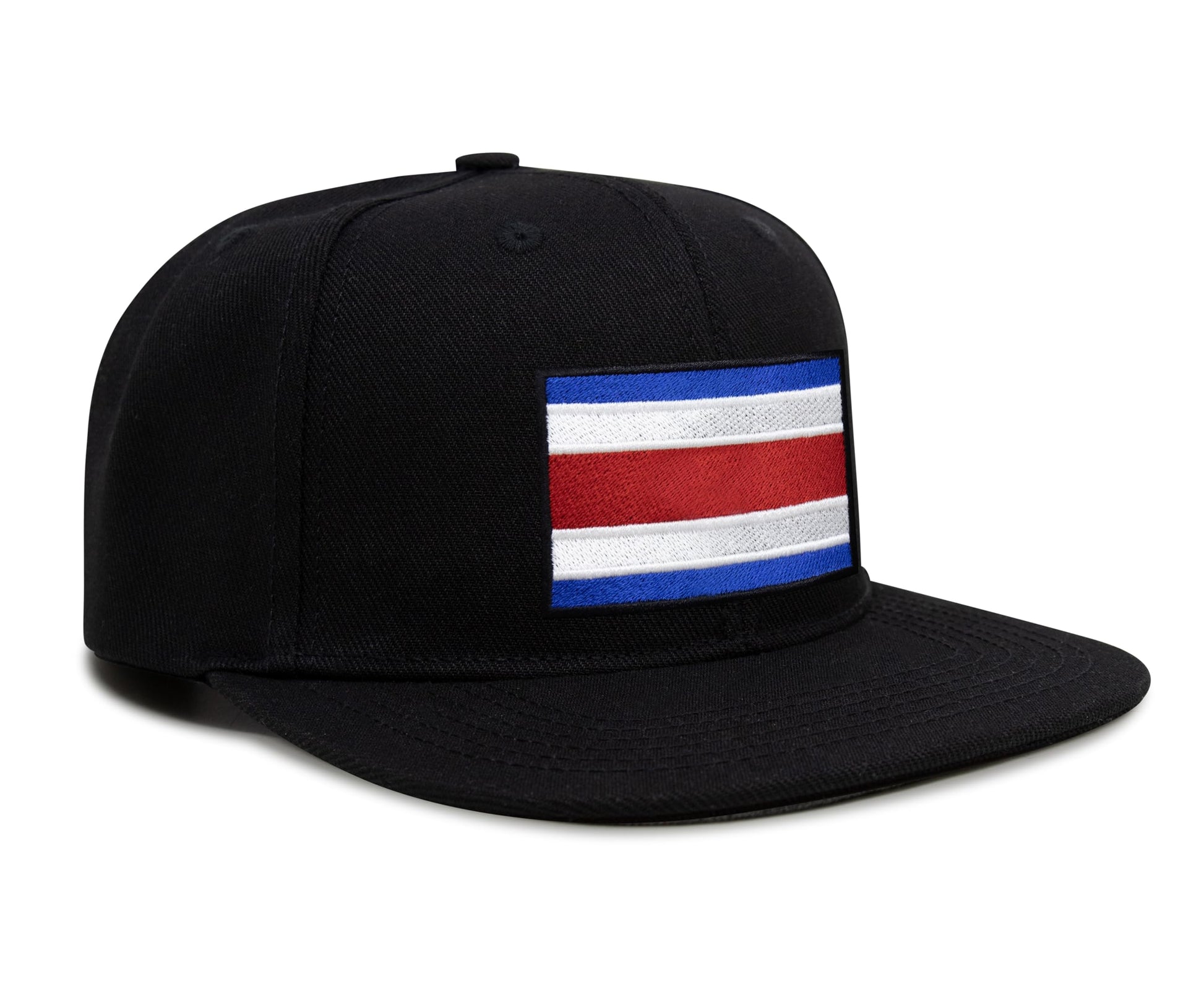 International Tie Country Hat for Men and Women, Adjustable Snapback Trucker Baseball Cap with Embroidered Patch (Costa rica, Black Flatbill) - International Tie