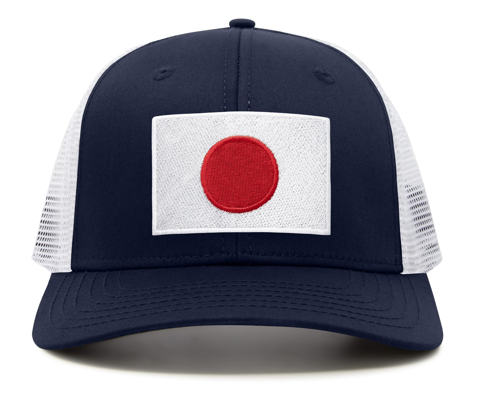 International Tie Country Hat for Men and Women, Adjustable Snapback Trucker Baseball Cap with Embroidered Patch (Japan, Navy White) - International Tie