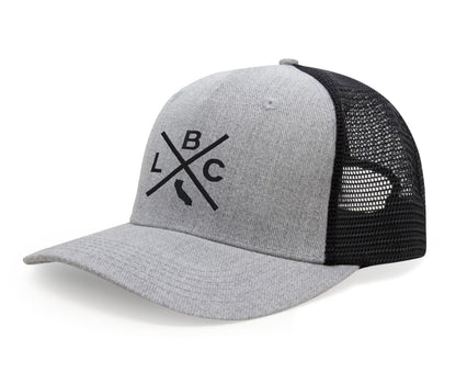 International Tie LBC (Long Beach California) - Hat for Men and Women - Snapback Trucker Baseball Cap (Grey/Black)