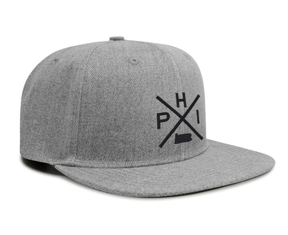 International Tie Philadelphia Hat for Men and Women, PHI Snapback Trucker Baseball Cap, Embroidered Cross Logo (Grey Flatbill)