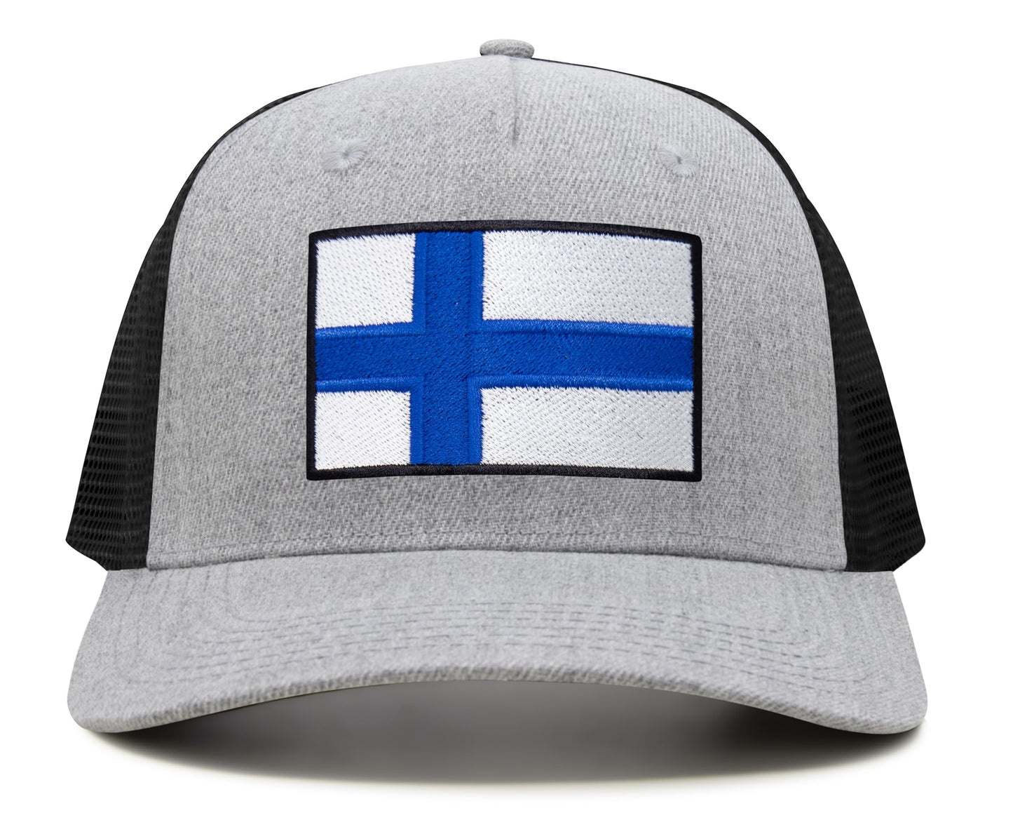 International Tie Finland Flag Hat for Men and Women - Adjustable Snapback Trucker Baseball Cap (Grey Black)