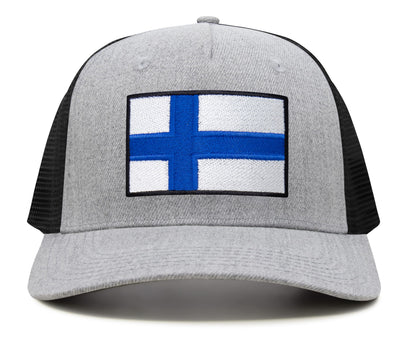 International Tie Finland Flag Hat for Men and Women - Adjustable Snapback Trucker Baseball Cap (Grey Black)