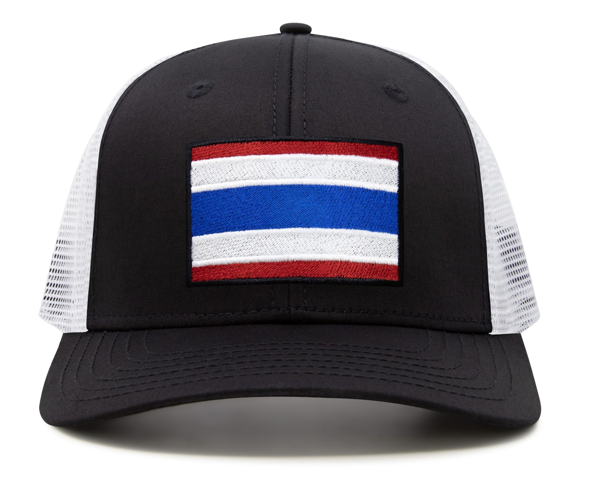 International Tie Country Hat for Men and Women, Adjustable Snapback Trucker Baseball Cap with Embroidered Patch (Thailand, Black White) - International Tie