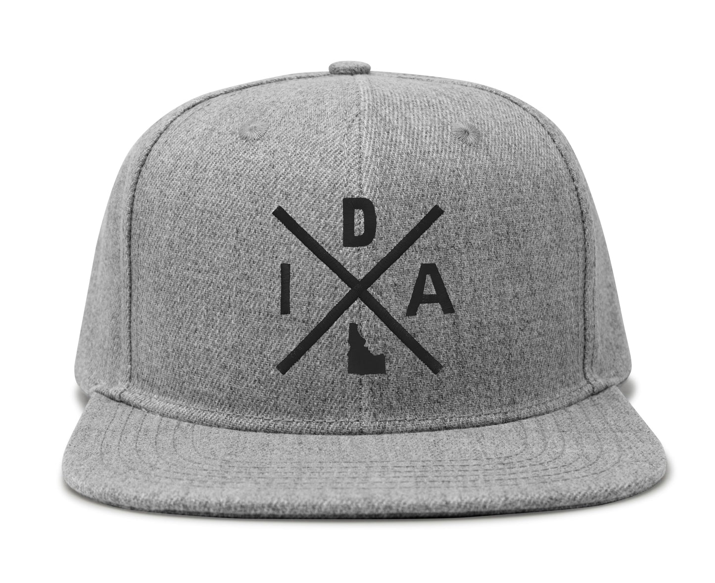 International Tie Hat for Men and Women, Adjustable Snapback Trucker Baseball Cap, Embroidered Cross Logo (IDA - Idaho, Grey Flatbill)