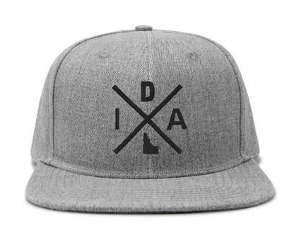 International Tie Hat for Men and Women, Adjustable Snapback Trucker Baseball Cap, Embroidered Cross Logo (IDA - Idaho, Grey Flatbill)