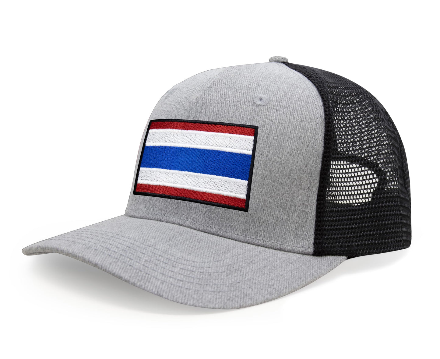 International Tie Country Hat for Men and Women, Adjustable Snapback Trucker Baseball Cap with Embroidered Patch (Thailand, Grey Black) - International Tie