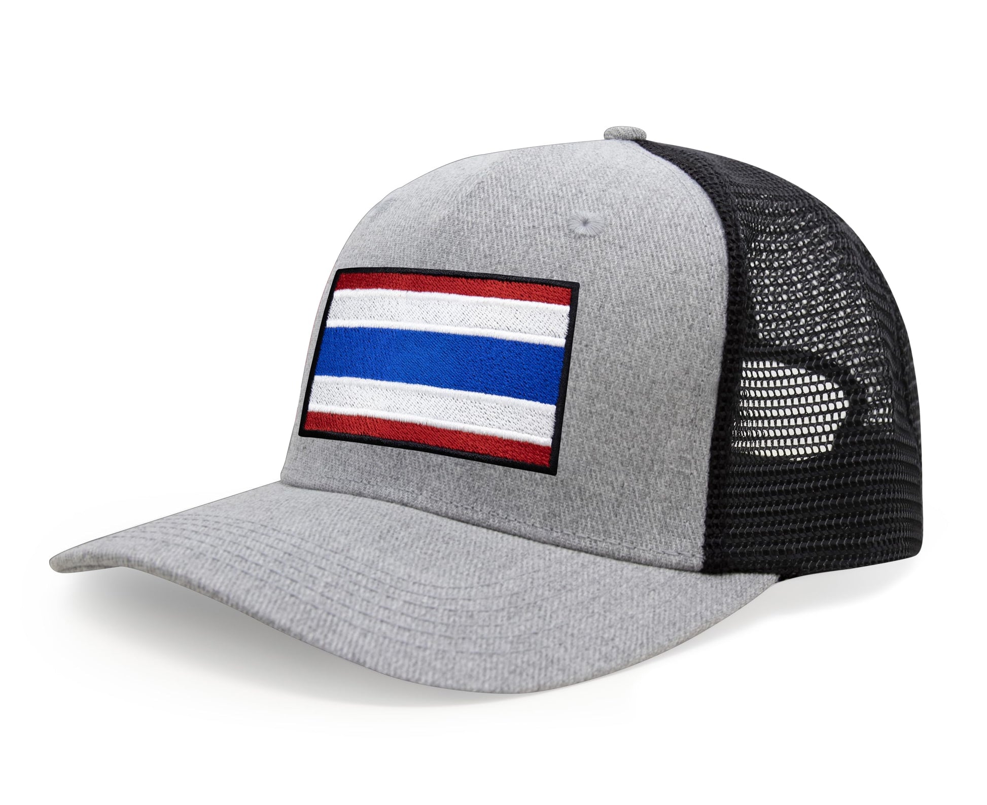 International Tie Country Hat for Men and Women, Adjustable Snapback Trucker Baseball Cap with Embroidered Patch (Thailand, Grey Black) - International Tie